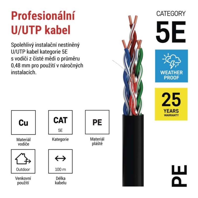 Datový kabel UTP 5E, outdoor, 100m