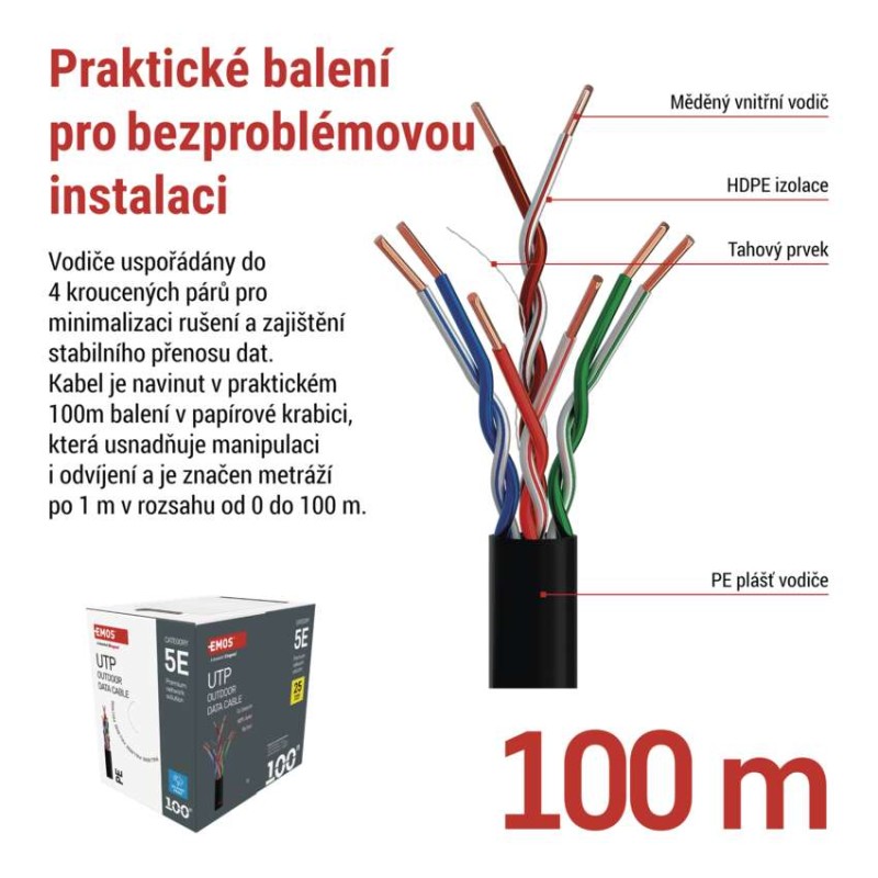 Datový kabel UTP 5E, outdoor, 100m