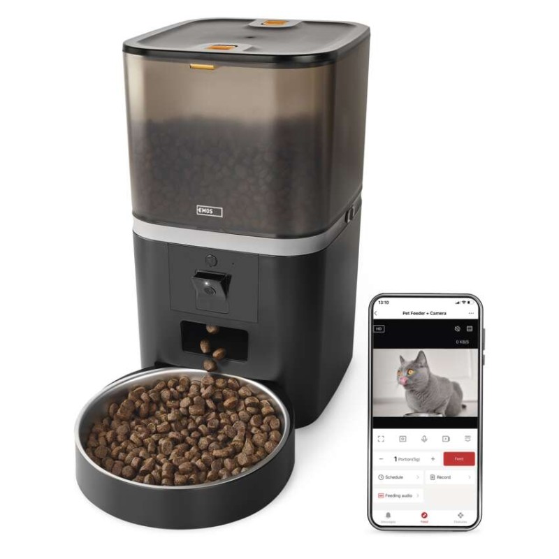 GoSmart dávkovač krmiva s kamerou, 6 l, černý, Wi-Fi