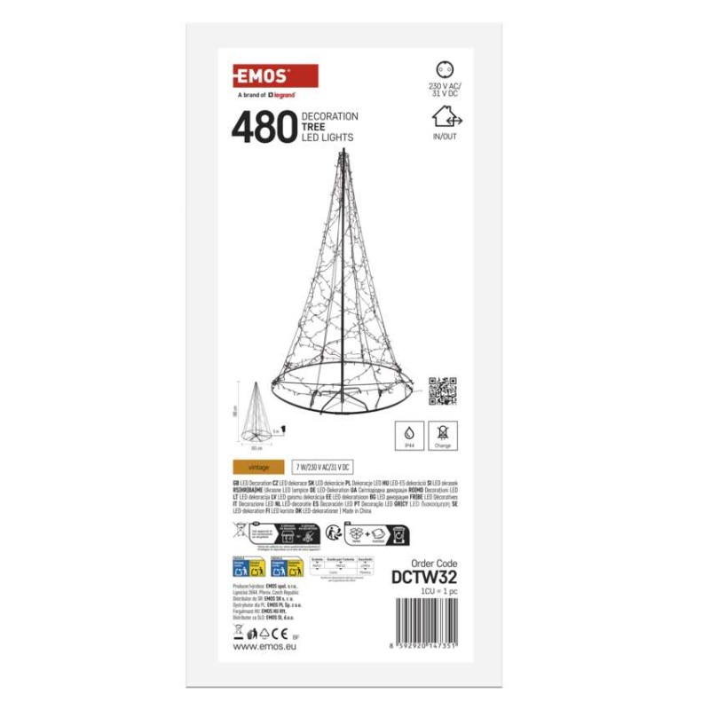 LED svítící stromek, 180 cm, venkovní i vnitřní, teplá bílá