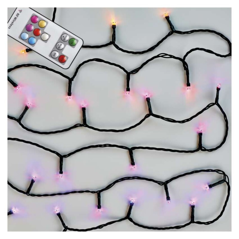 LED vánoční řetěz, 10 m, venkovní i vnitřní, RGB, ovladač, programy, časovač