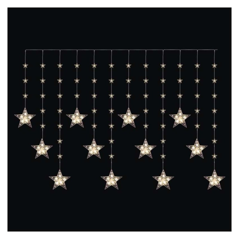 LED vánoční závěs – hvězdy, 170x85 cm, 3x AA, venkovní i vnitřní, teplá bílá, časovač