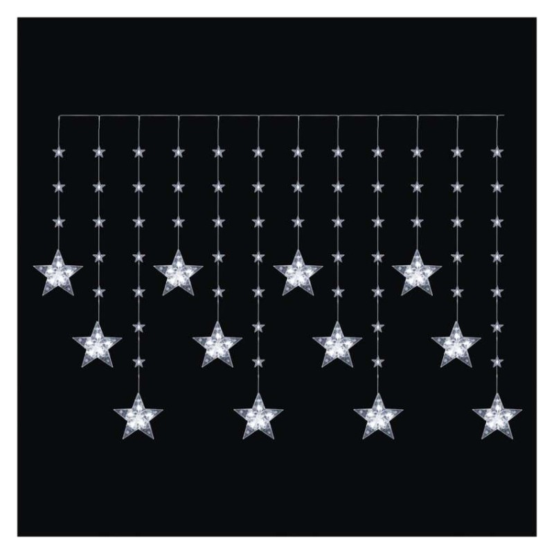 LED vánoční závěs – hvězdy, 170x85 cm, 3x AA, venkovní i vnitřní, studená bílá, časovač