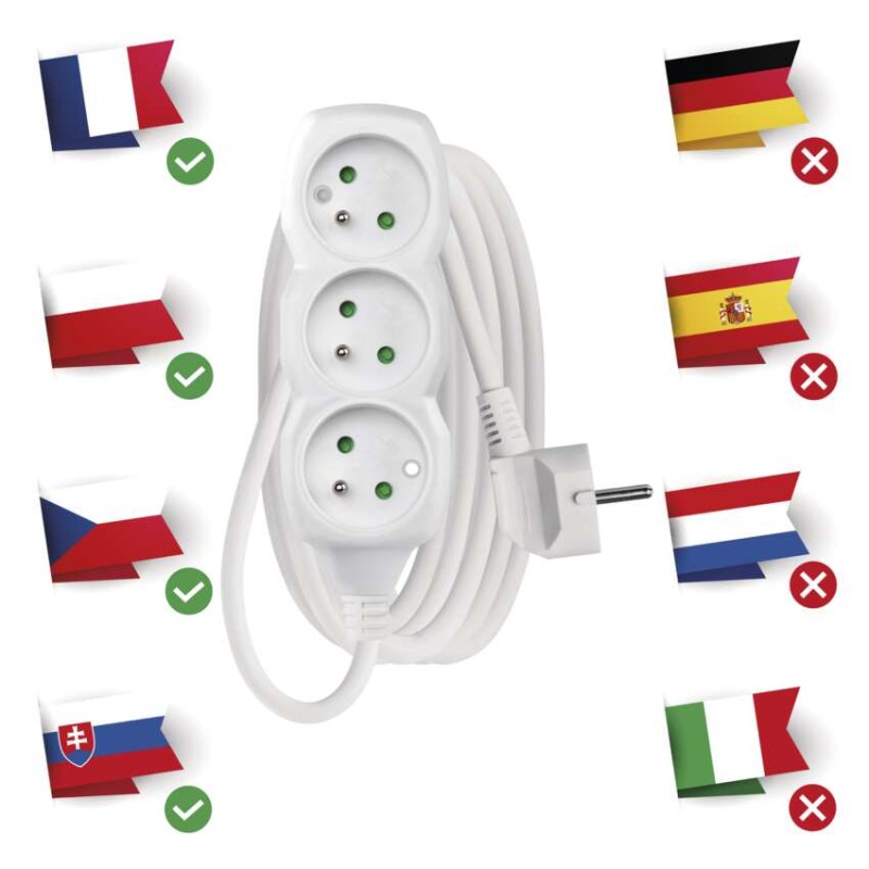 Prodlužovací kabel 3 m / 3 zásuvky / bílý / PVC / 1 mm2