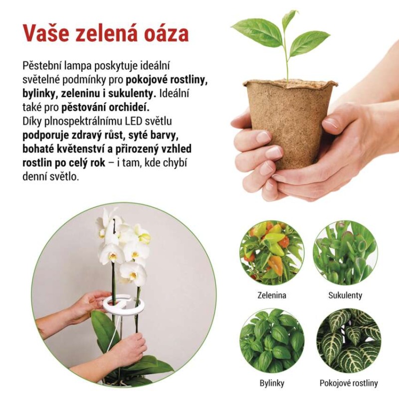 LED GROW pěstební lampa 8 W, časovač, stmívatelná, bílá