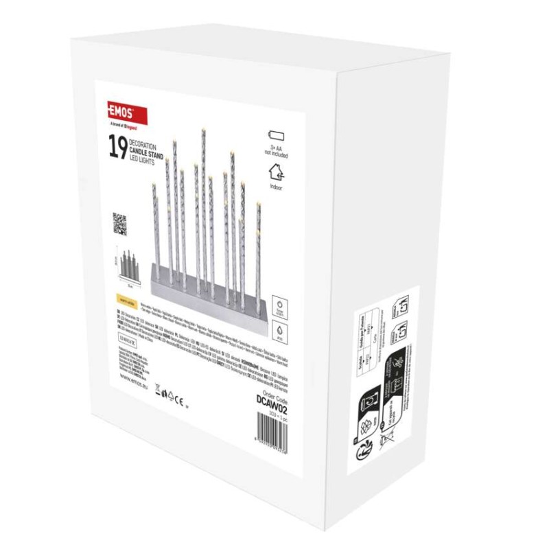 LED svícen stříbrný, 28,5 cm, 3x AA, vnitřní, teplá bílá, časovač