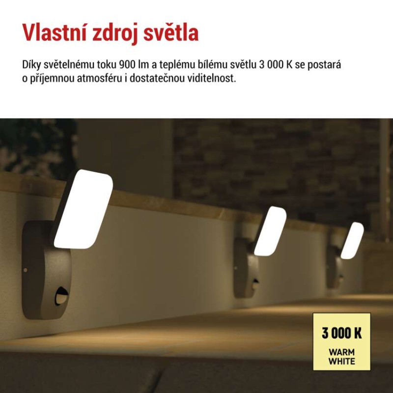 LED zahradní nástěnné svítidlo s čidlem soumraku NIKA, 12 × 12 × 20 cm, 12,8 W, teplá bílá