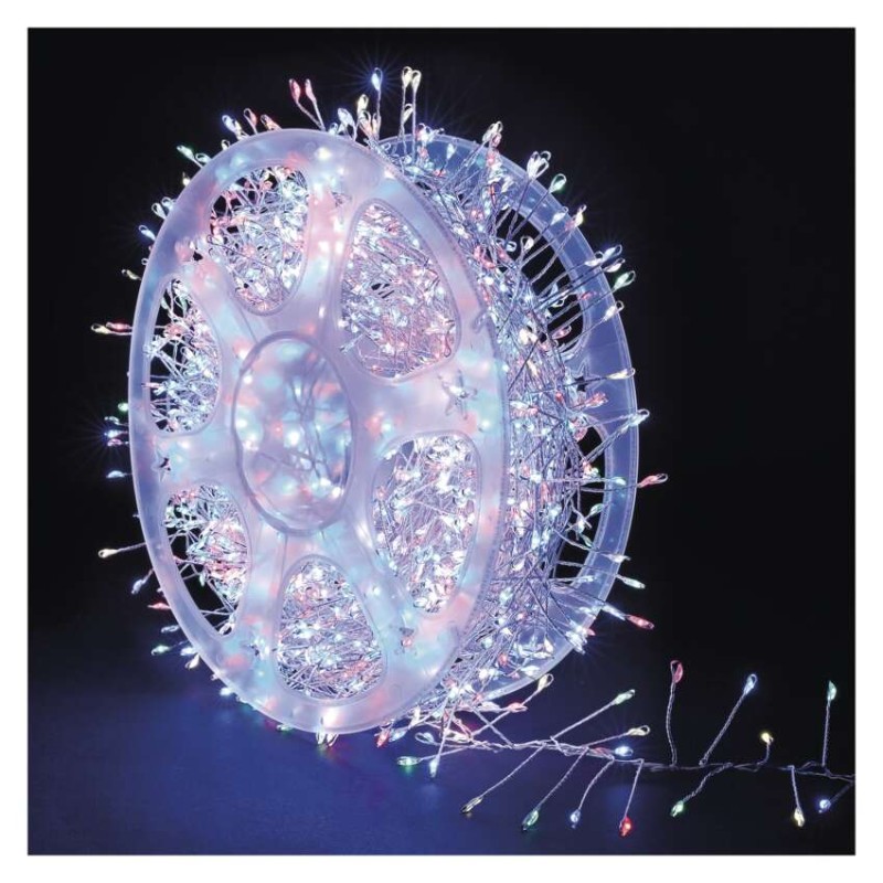 LED nano řetěz na cívce, stříbrný, 19,2 m, venkovní i vnitřní, multicolor, časovač