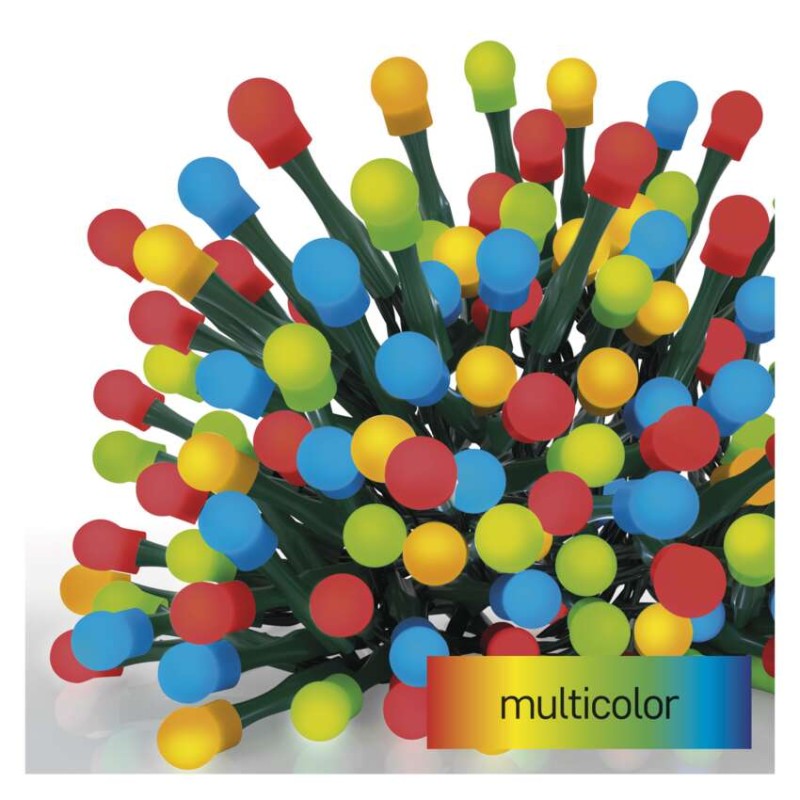 LED vánoční cherry řetěz – kuličky, 8 m, venkovní i vnitřní, multicolor, programy, časovač
