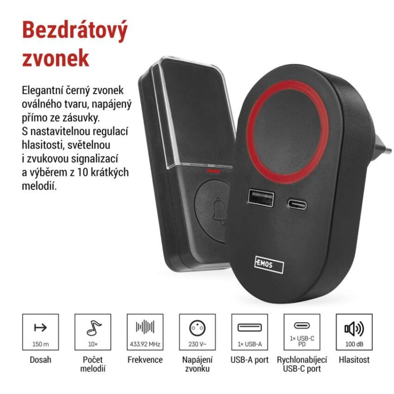Domovní bezdrátový zvonek P57U01 do zásuvky