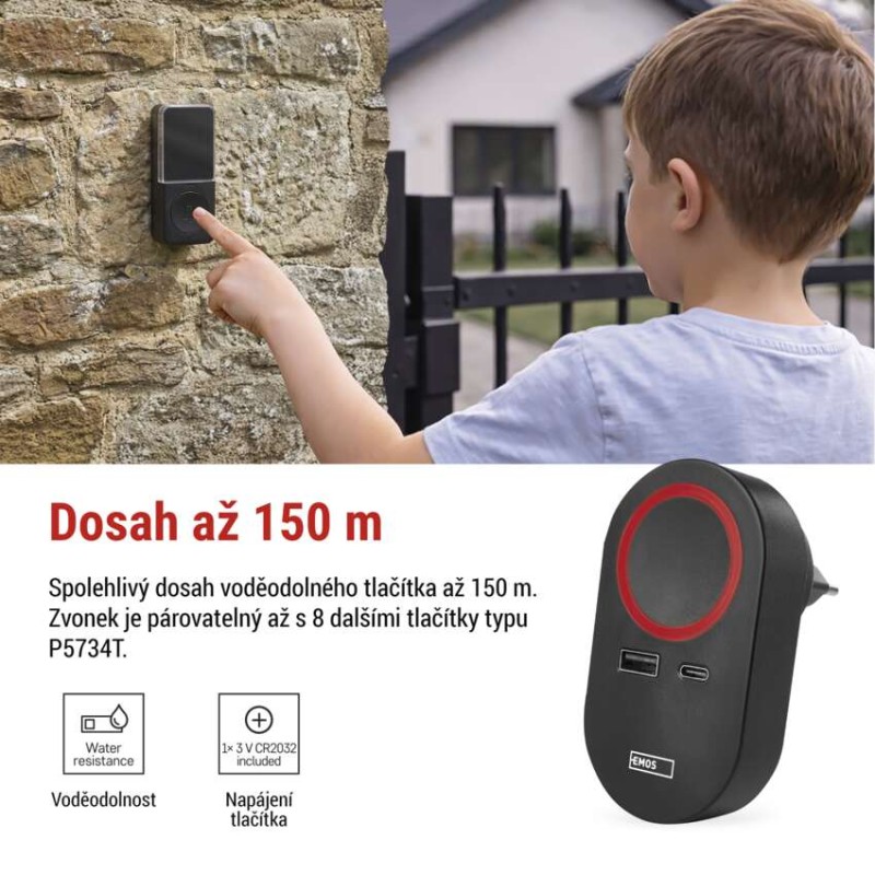 Domovní bezdrátový zvonek P57U01 do zásuvky