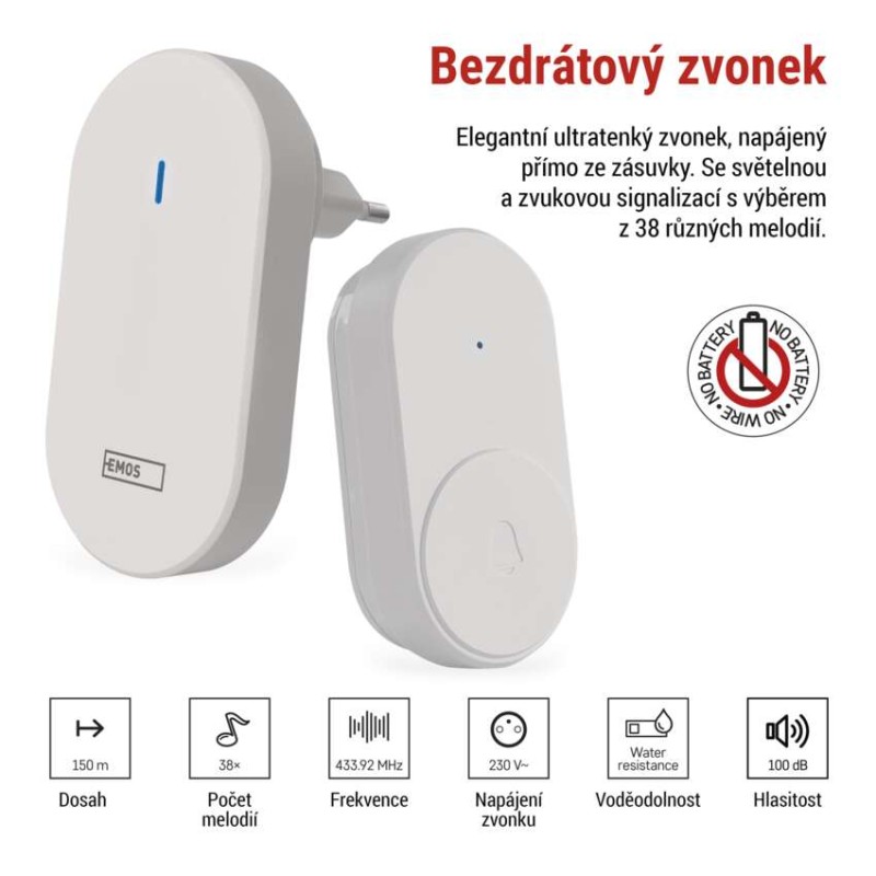 Domovní bezdrátový zvonek P5739W do zásuvky
