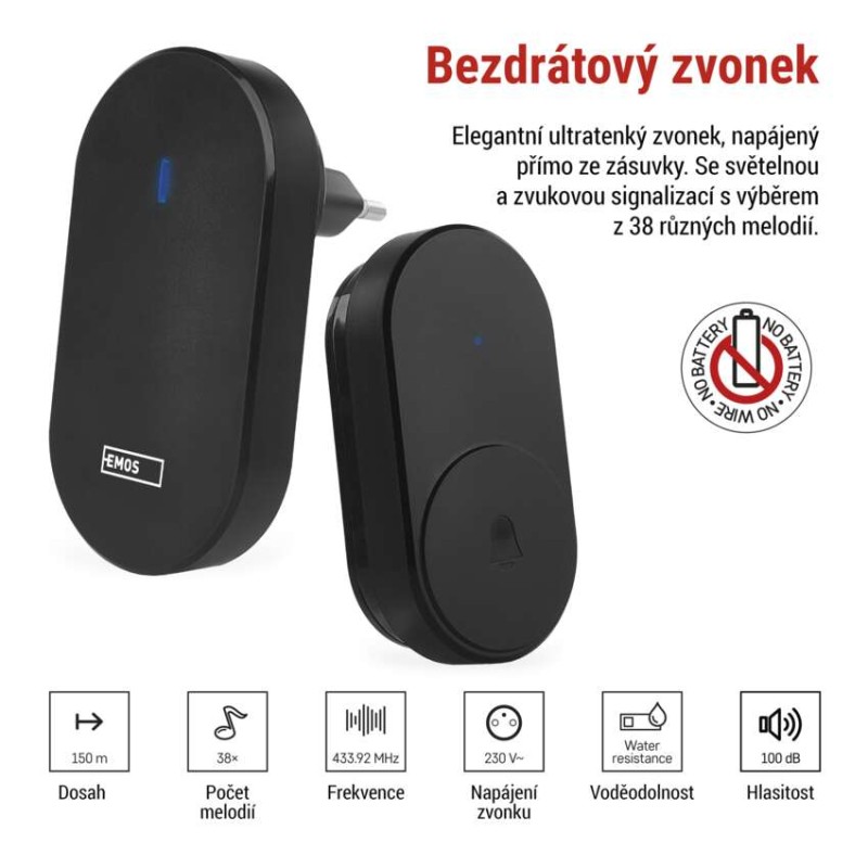 Domovní bezdrátový zvonek P5739B do zásuvky