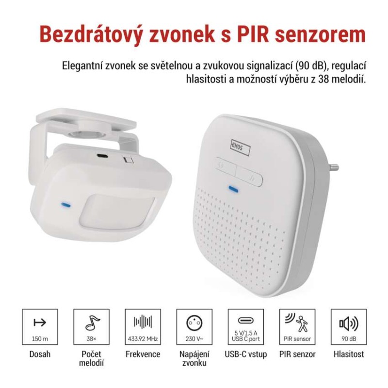 Domovní bezdrátový zvonek P57P01 do zásuvky