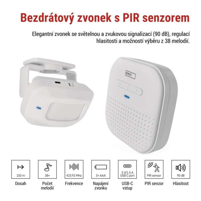Domovní bezdrátový zvonek P57P02 na 3× AAA