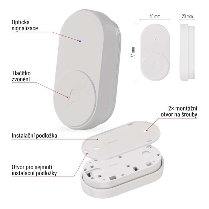 Bezbateriové venkovní zvonkové tlačítko pro P5739W, P5739B