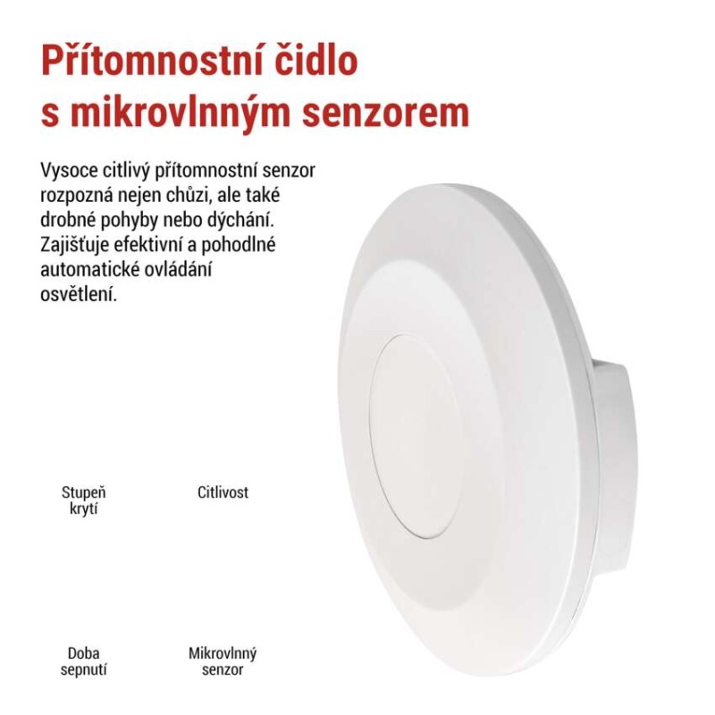 Mikrovlnné čidlo přítomnosti IP20 24GHZ 2000W bílé
