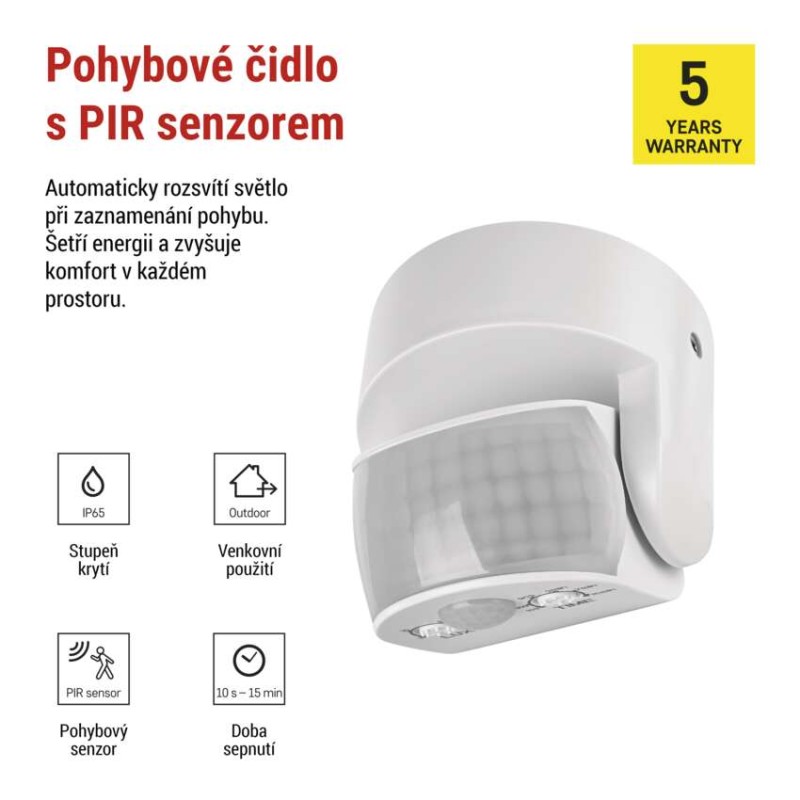 PIR senzor (pohybové čidlo) IP65 1200W, bílé