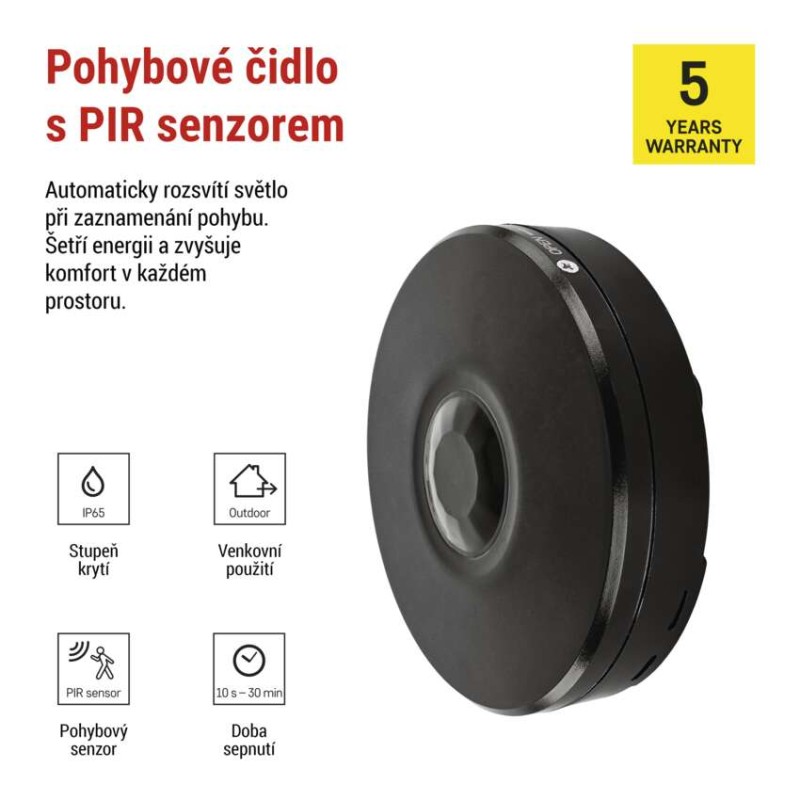 PIR senzor (pohybové čidlo) IP65 2000W, černé