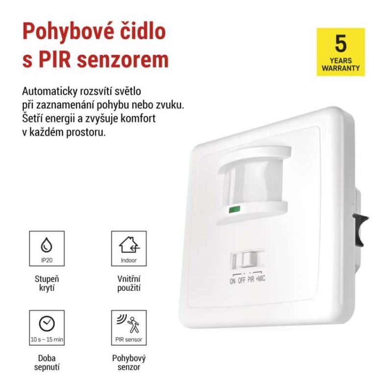 PIR senzor (pohybové čidlo) IP20 1200W, bílé