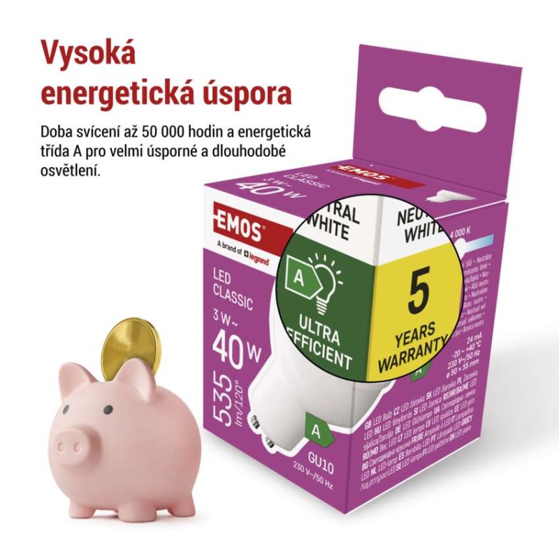 LED žárovka Classic MR16 / GU10 / 3 W (40 W) / 535 lm / Neutrální bílá