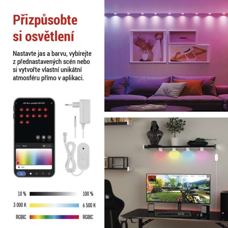 GoSmart LED bodové svítidlo – řetěz 255 cm, 12 dílů, 7 W, RGBIC+CCT, stmívatelné, WiFi