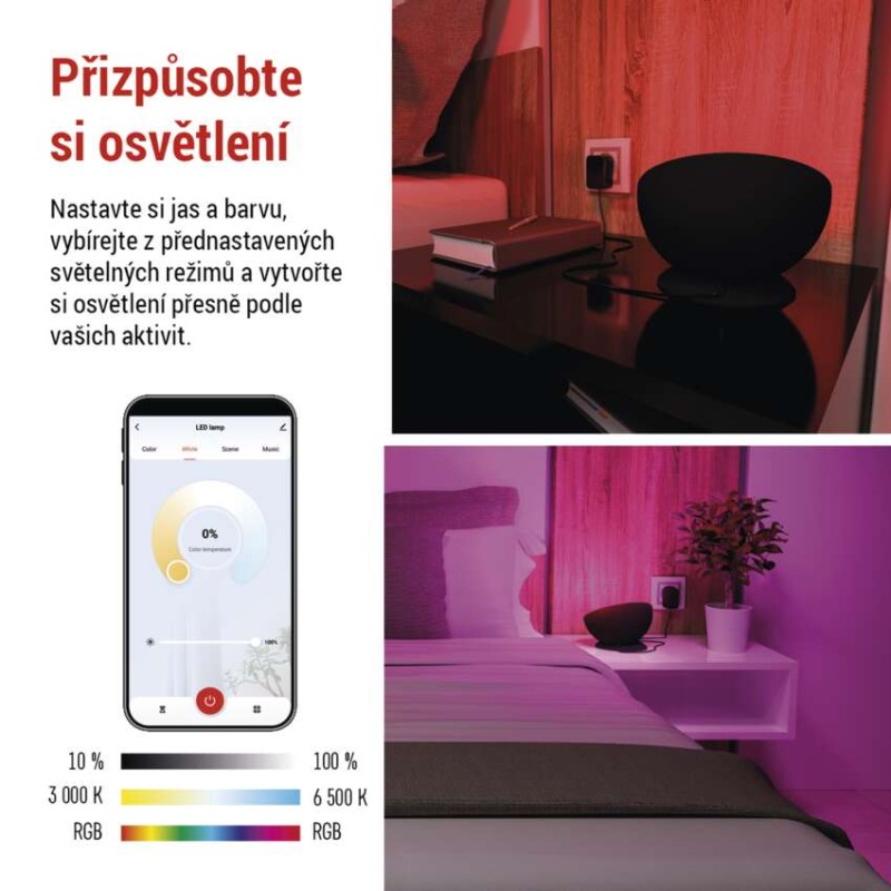 GoSmart LED ambientní lampa, černá, teplá bílá–studená bílá/ RGB, WiFi