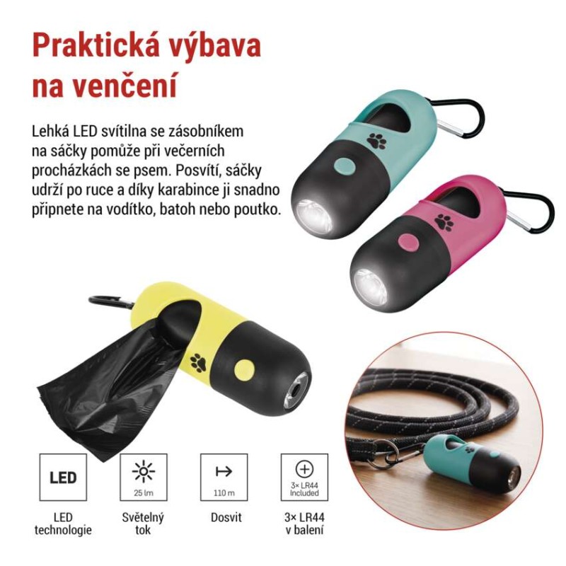 LED plastová svítilna se sáčky, 25 lm, 12 ks, display box