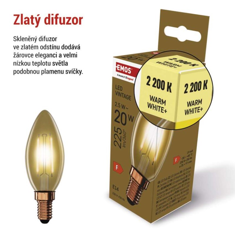 LED žárovka Vintage svíčka / E14 / 2,5 W (20 W) / 225 lm / teplá bílá