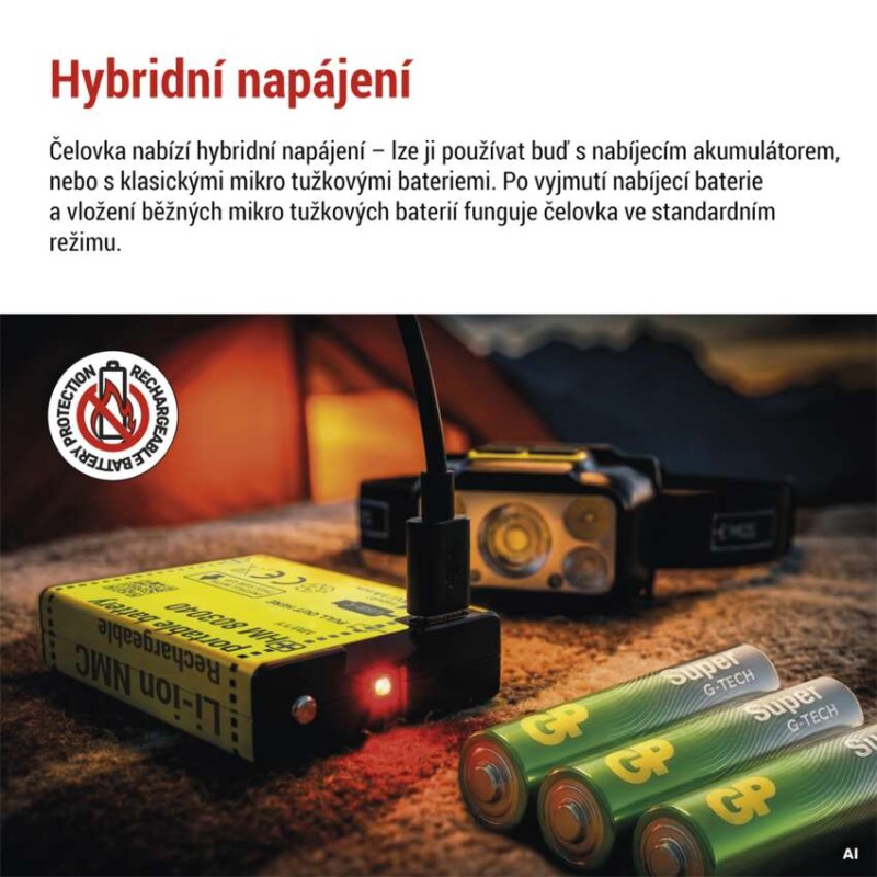 LED nabíjecí čelovka P3546, 550 lm, 110 m, Li-Pol 1000 mAh / 3× AAA
