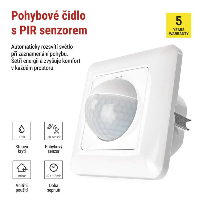 PIR senzor (pohybové čidlo) IP20 500W bílé