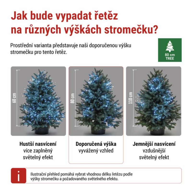 LED světelný řetěz - svítící trsy, nano, 5,2 m, vnitřní, studená bílá, časovač