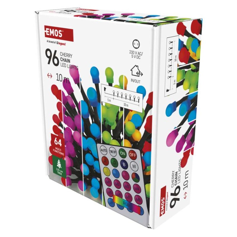 LED vánoční cherry řetěz – kuličky, 10 m, RGB, ovladač, programy, časovač