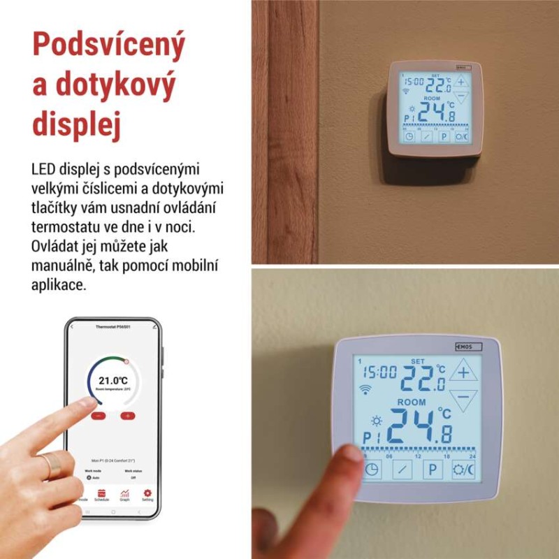 Pokojový programovatelný drátový WiFi GoSmart termostat P56S01