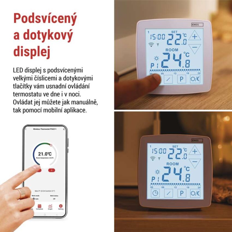 Pokojový programovatelný bezdrátový WiFi GoSmart termostat P56S11