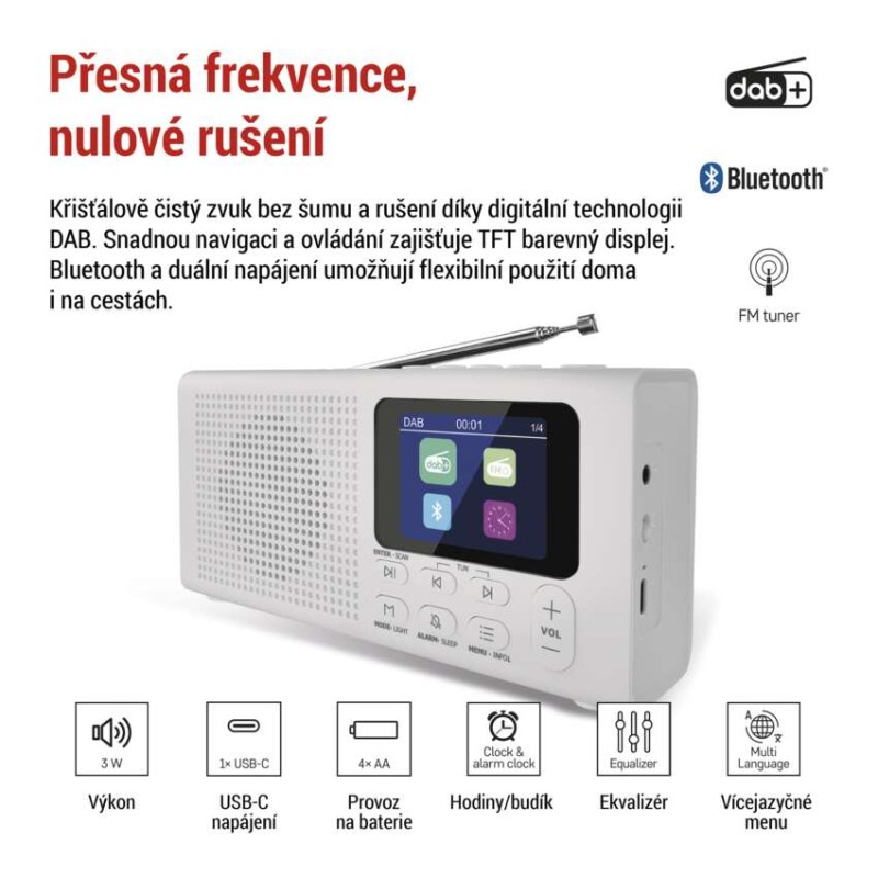 Přenosné rádio s Bluetooth, MP3, DAB / DAB+ / FM, bílé