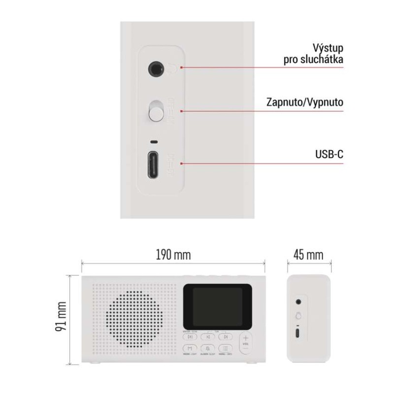 Přenosné rádio s Bluetooth, MP3, DAB / DAB+ / FM, bílé