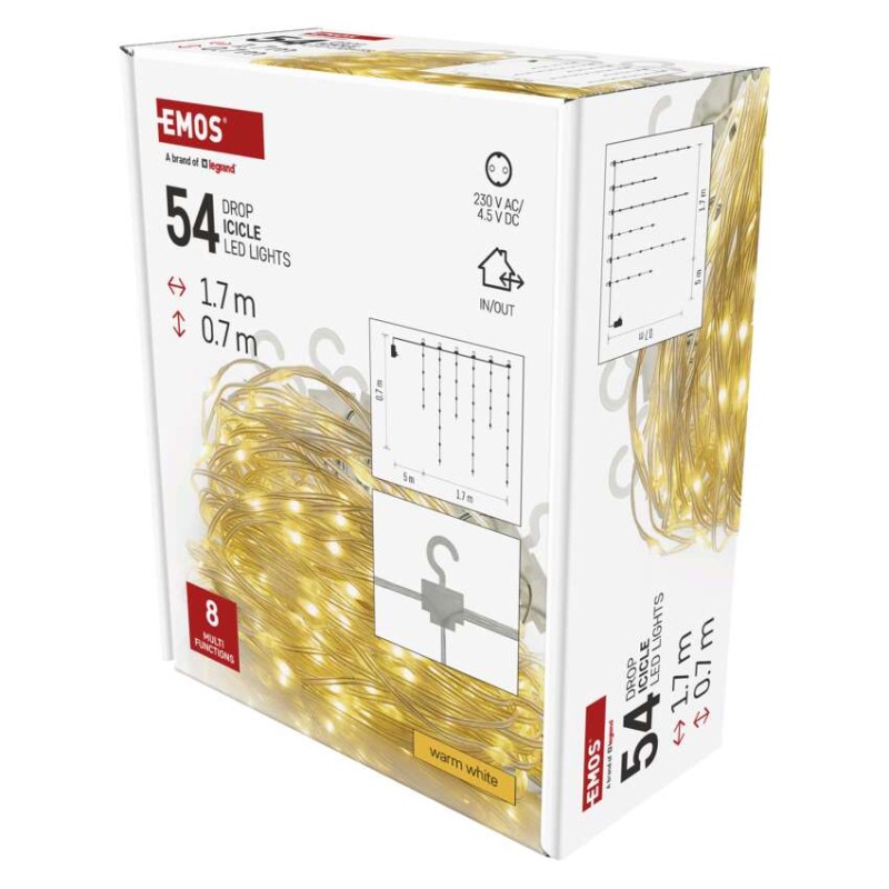 LED vánoční drop řetěz – rampouchy, 1,7 m, venkovní i vnitřní, teplá bílá, programy