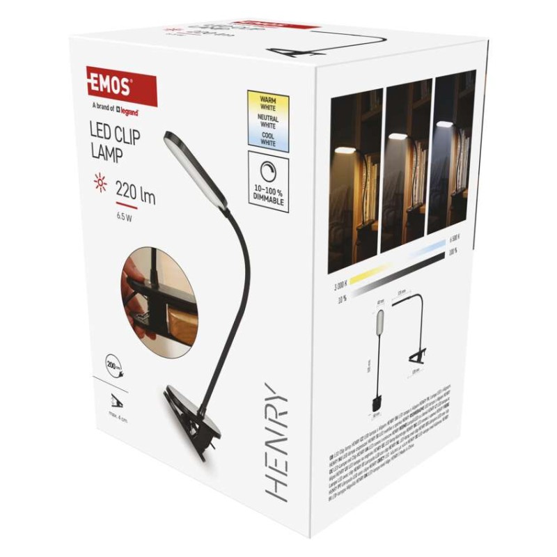 LED klipová lampa HENRY, černá