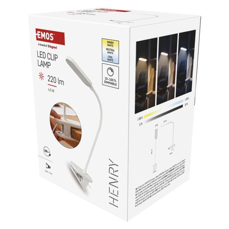 LED klipová lampa HENRY, bílá