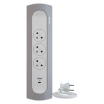 Legrand prodlužovací kabel 1 m / 3 zásuvky / s USB / hliník-bílá / PVC / 1,5 mm2