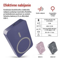 Power bank EMOS WI 1046, 10 000 mAh, 20 W+Wireless, modrá