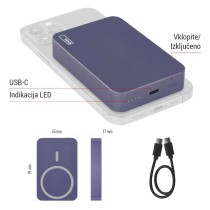 EMOS powerbank WI 1046, 10 000 mAh, 20 W+Wireless, modra