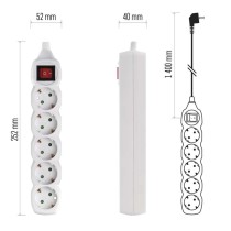 Hosszabbító 1,4 m  /  5 aljzat  /  fehér  /  PVC  /  1 mm2