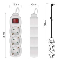 Hosszabbító 1,5 m / 3 aljzat / kapcsolós / fehér / PVC / 1 mm2