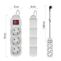 Hosszabbító 2 m / 3 aljzat / kapcsolós / fehér / PVC / 1 mm2