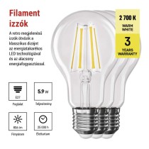 LED izzó Filament A60 / E27 / 5,9 W (60 W) / 806 lm / Meleg fehér