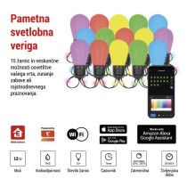 GoSmart LED svetlo. veriga – 15× zabavne žarn., 15m, zunanjo in notranjo upor., RGBIC WiFi