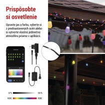 GoSmart LED svetelný reťazec – 15× párty žiarovky, 15 m, vonkajšie aj vnútorné, RGBIC WiFi