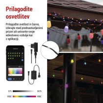 GoSmart LED svetlo. veriga – 15× zabavne žarn., 15m, zunanjo in notranjo upor., RGBIC WiFi